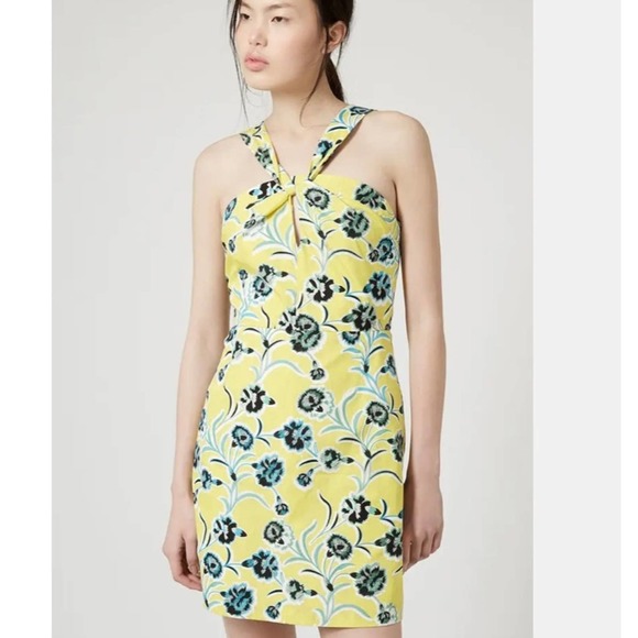 Topshop Dresses & Skirts - Topshop Twist Neckline Yellow Printed Shift Dress